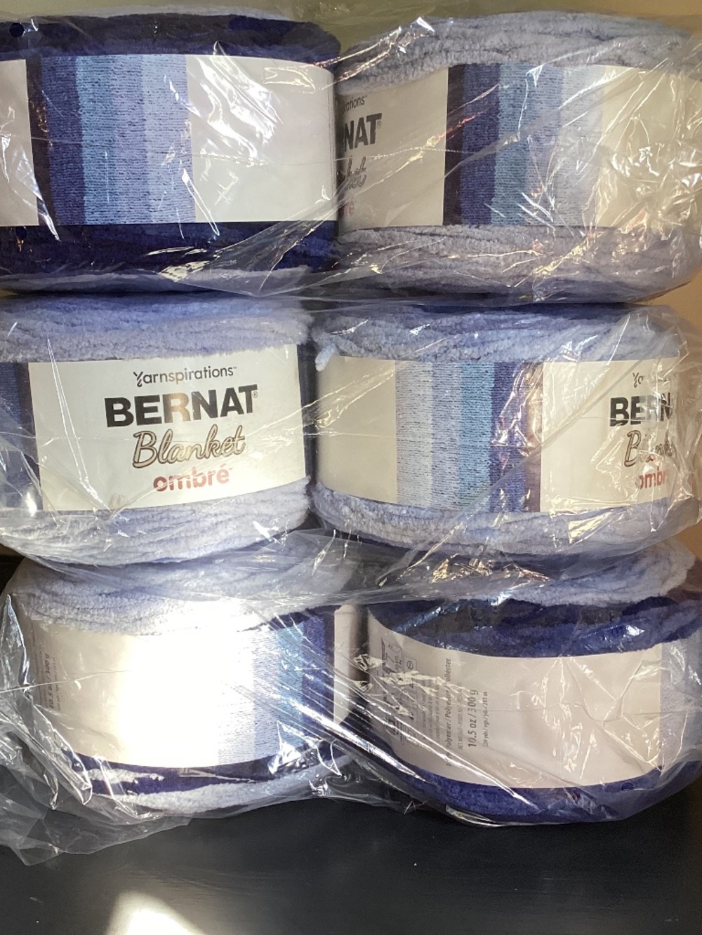 New! Lot of 6 Bernat Blanket Navy Ombré Blue Hues 220 yards, 300g Bulky#6